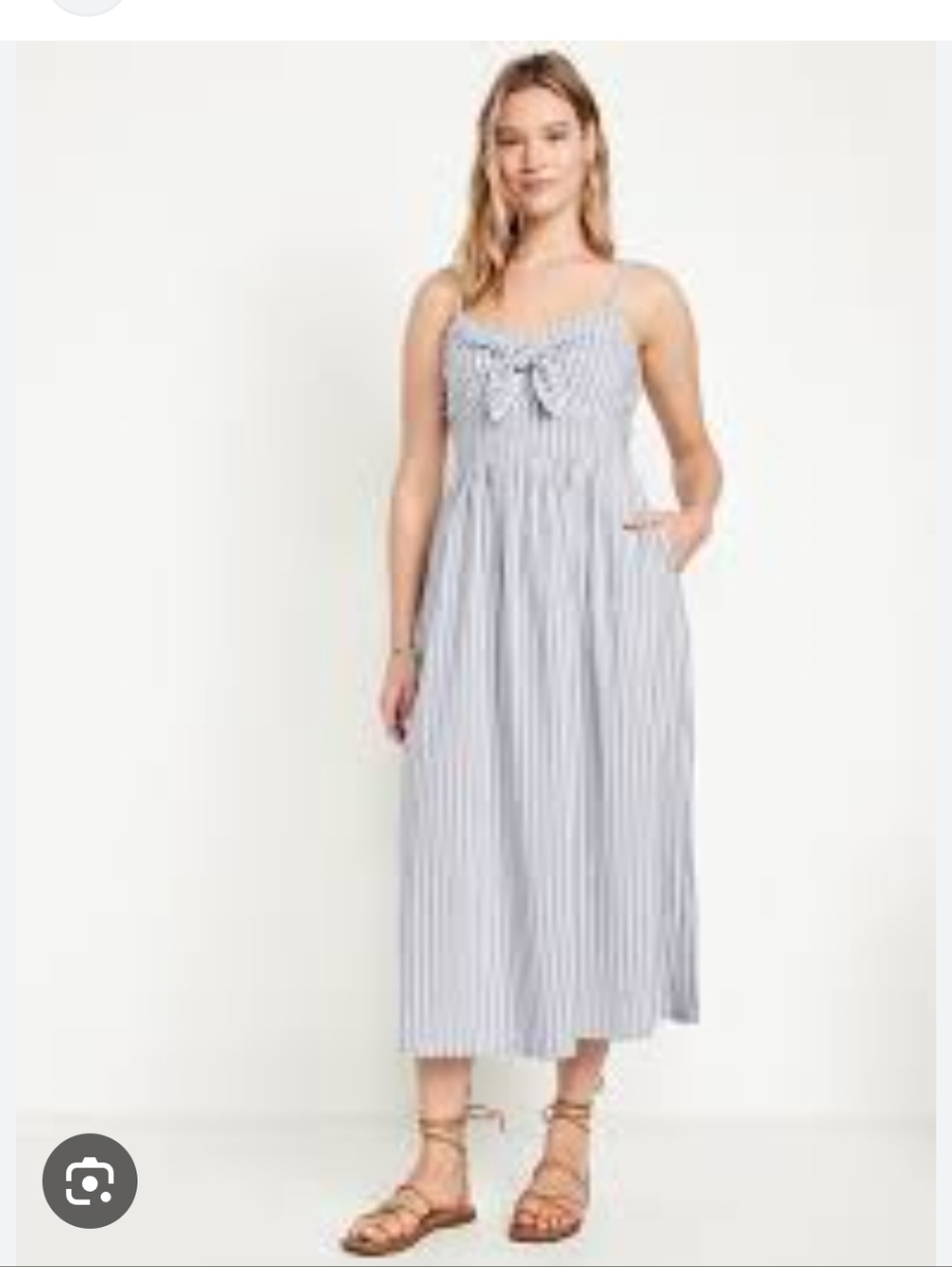 Old Navy Blue and White Striped Tie-Front Midi Dress Size L